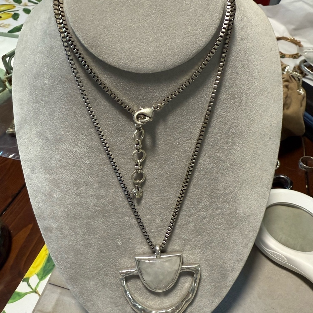 Vintage Lucky Brand Silver color necklace with stone on pendant